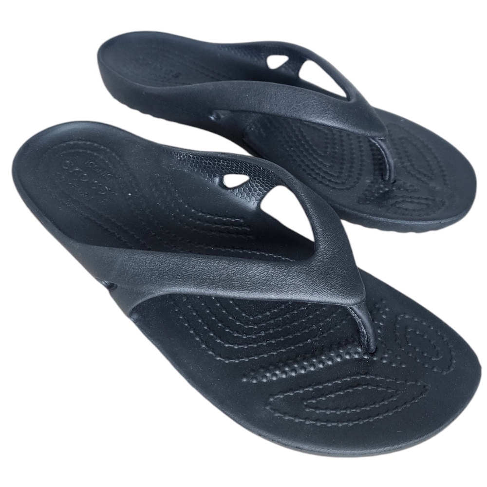 Crocs Womens Black Slip On Kadee Flip Flop Thong Slide Sandal Side 6.